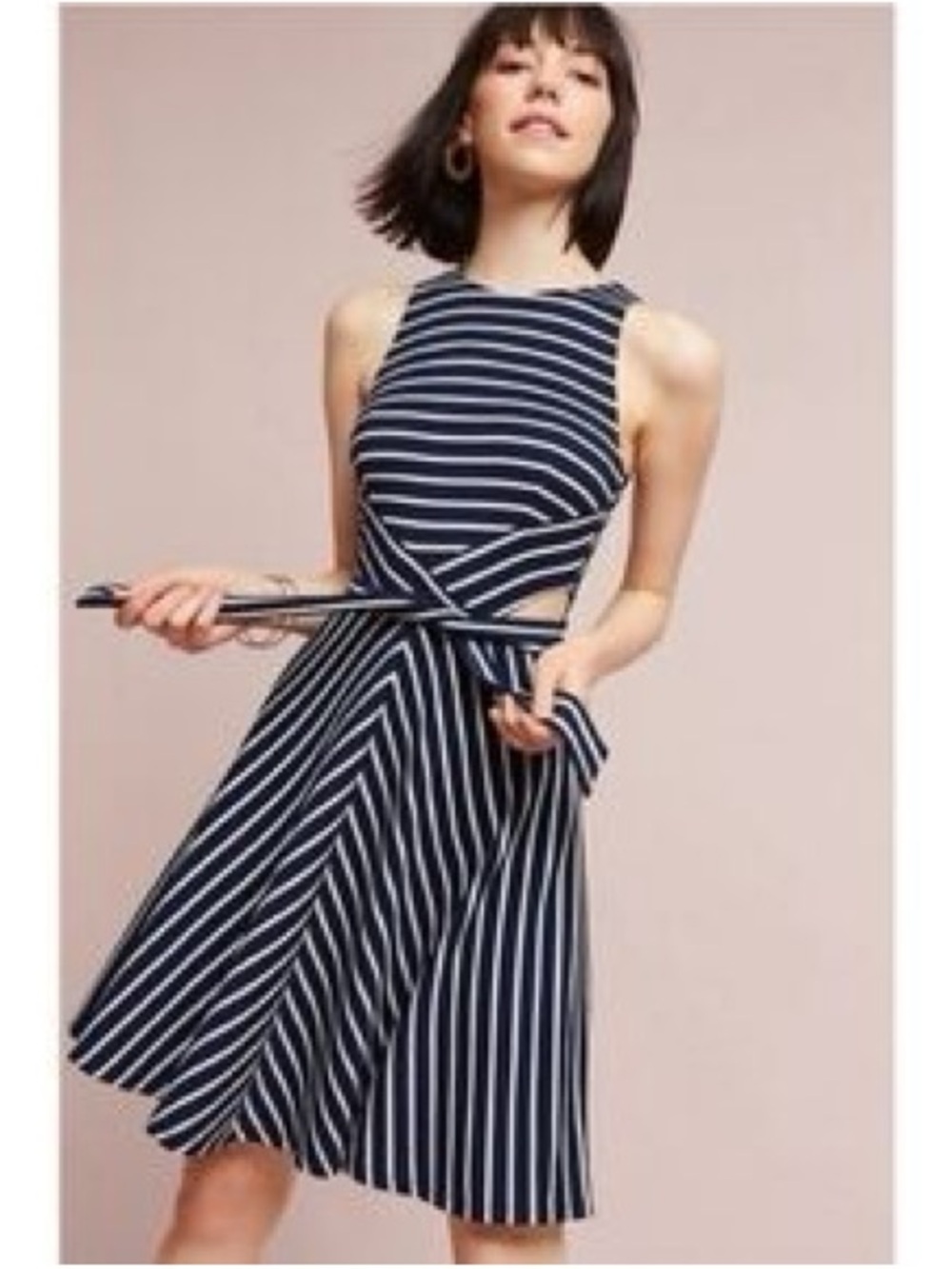 Hutch Navy and White Striped Midi Dress with Side Cutout